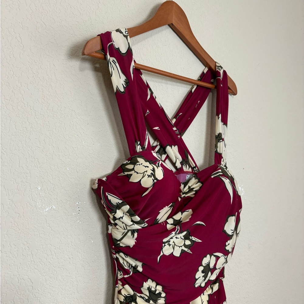 Boutique Floral Red & Cream Fit-and-Flare Swimsuit with Built in Shorts Size XL - Picture 9 of 15